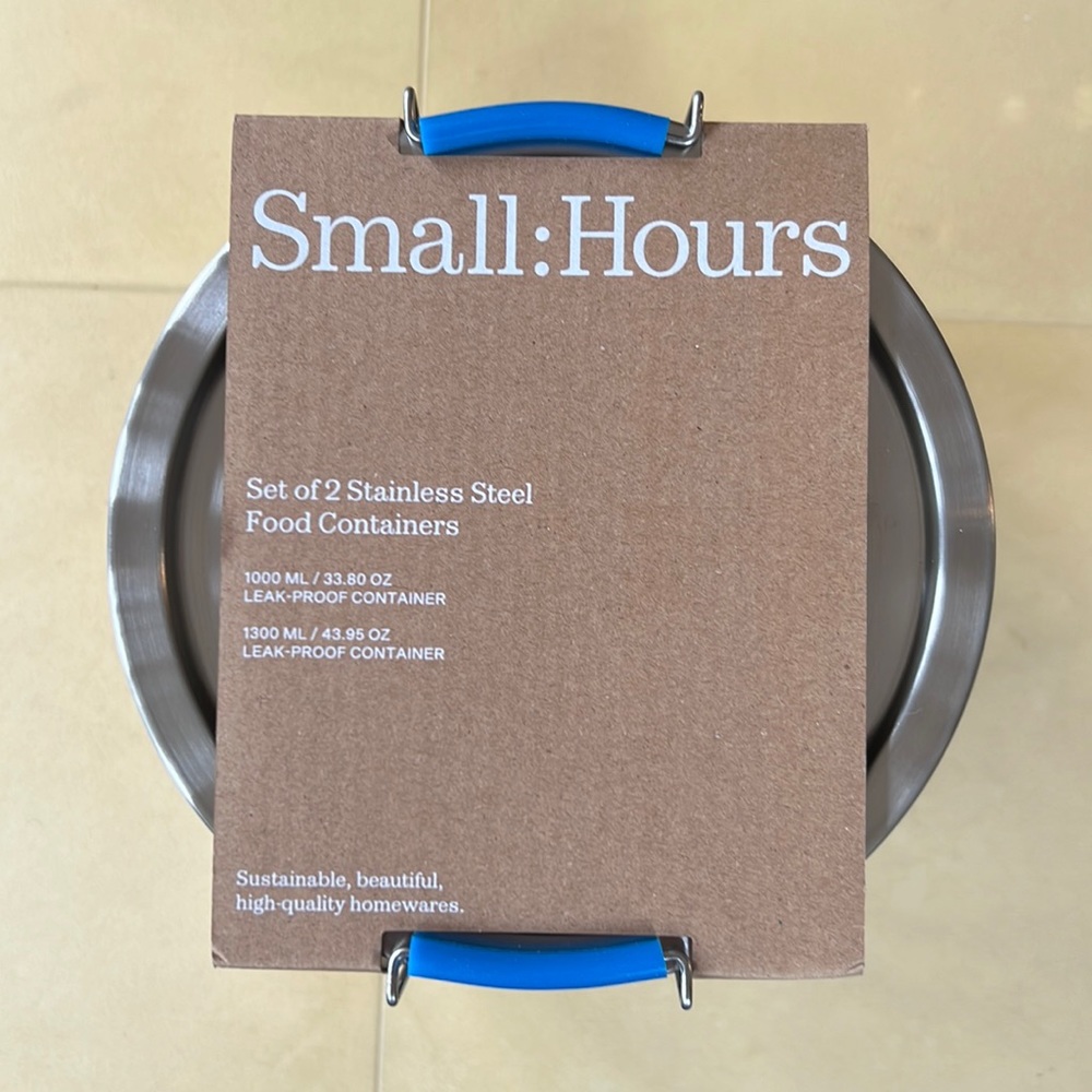 Small:Hours Stainless Steel Food Containers, Set of 2